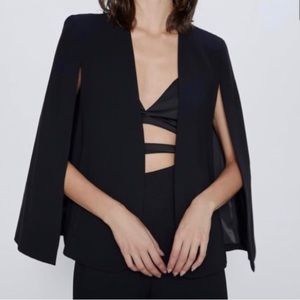 Zara Black Cape with Slits L Jacket Blazer Blogger Celebrity Fave.